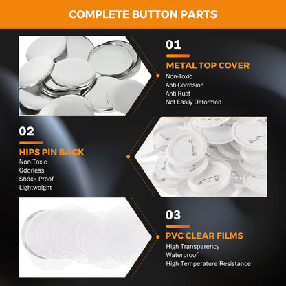 BEAMNOVA 32mm / 1.26 in (About 1-1/4 Inch) Button Maker Machine with 200 Sets of Button Supplies Blanks, Rotary Style, Complete Hand Press Pin Making Set, Round Paper Cutter, 200 Blank Paper Sheets