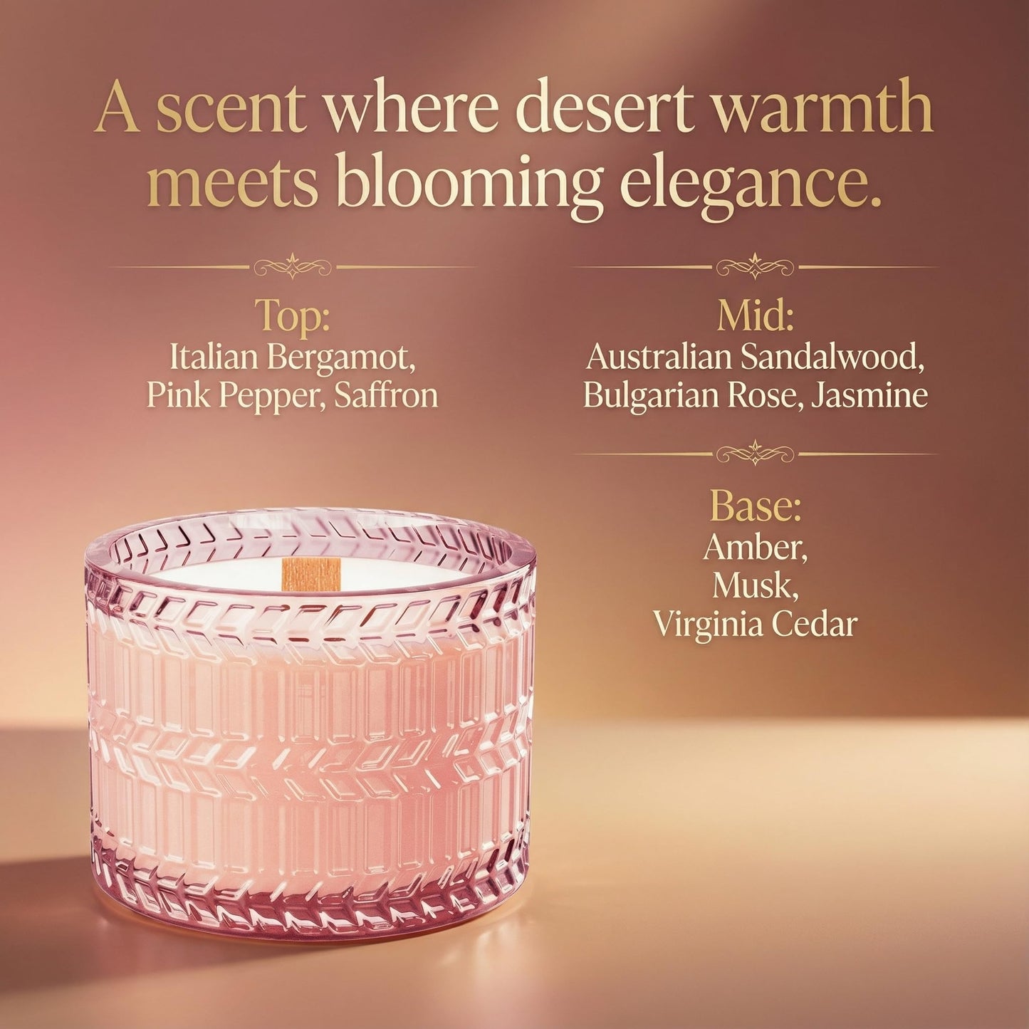 HIDDEN LABEL Sandalwood Rose Scented Candle, 7.4 oz Soy Wax Wood Wick Candle, 55Hours Clean Burn,Pink Decorative Jar Candle for Home, Bedroom, Bathroom, Gifts for Women