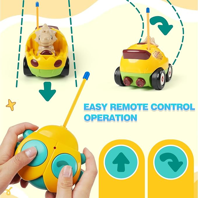 Remote Control Dinosaur Car Toy for Toddlers - Birthday Gift for Boys Ages 18+ Months 2 3 4 5 Year Old - RC Dino Vehicle with Lights and Music Easy Control Toy for Kids