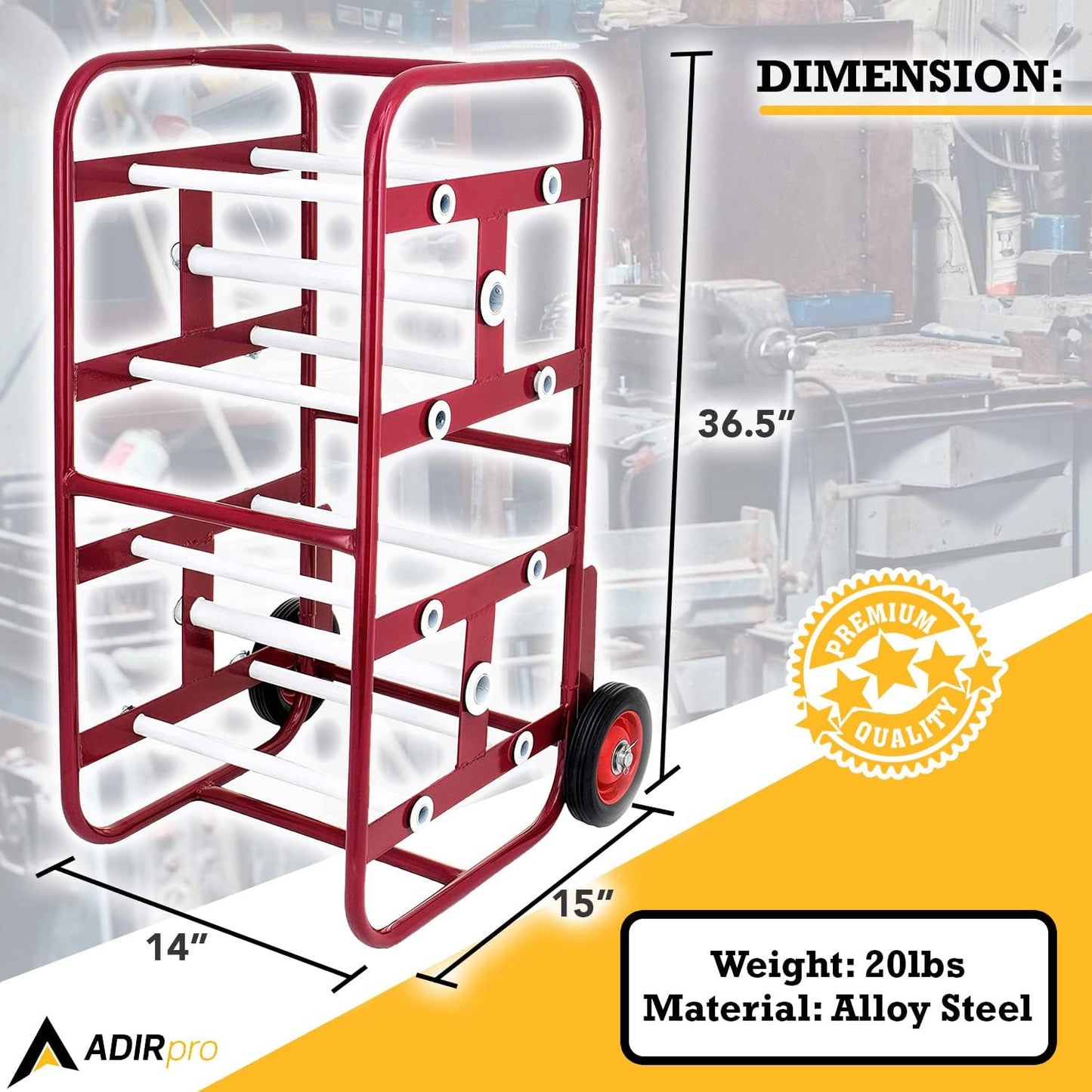 AdirPro Transportable Multiple Axle Cable Caddy - Multi-Spool Wire Rack Dispenser - Easy Use Cable Holder & Distribution - For Workplace Efficiency