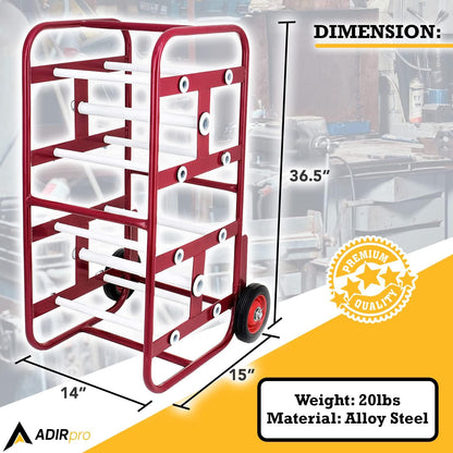 AdirPro Transportable Multiple Axle Cable Caddy - Multi-Spool Wire Rack Dispenser - Easy Use Cable Holder & Distribution - For Workplace Efficiency