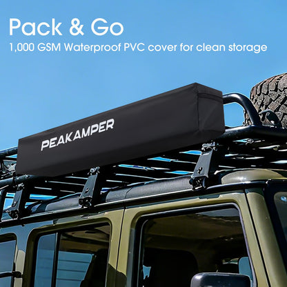 Peakamper Awning Shower Tent with Swing Arm Privacy Roof, Vehicle Side Shower Room LED Light, 3ft x 3ft Camping Privacy Shelter Restroom Bathroom, UV-Resistant Waterproof Storage