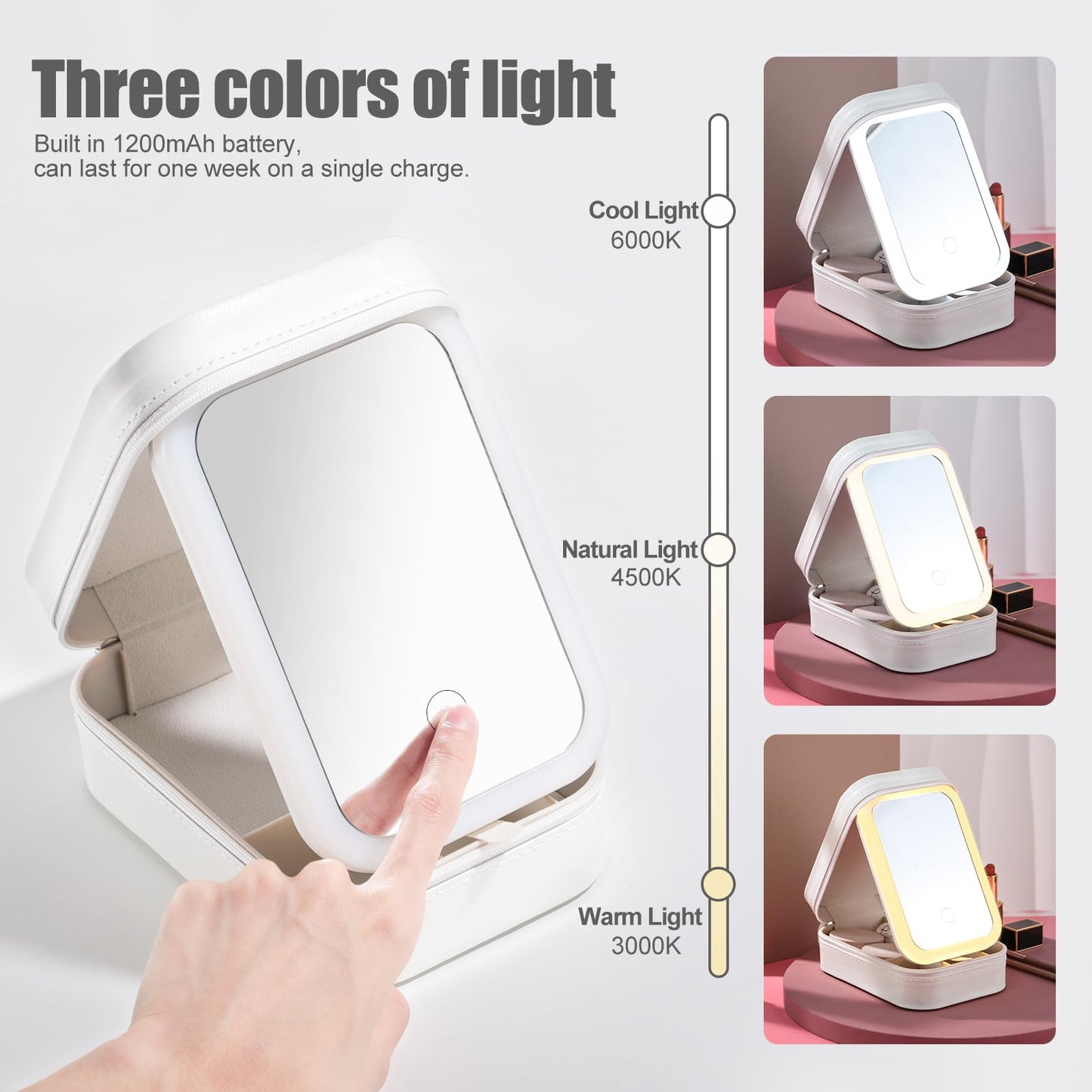 BS-MALL Travel Cosmetic Mirror Case LED Makeup Mirror Storage Case for Eyelash station Brushes Cosmetic Tools Pink On-the-go Makeup Needs (White)