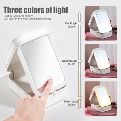 BS-MALL Travel Cosmetic Mirror Case LED Makeup Mirror Storage Case for Eyelash station Brushes Cosmetic Tools Pink On-the-go Makeup Needs (White)