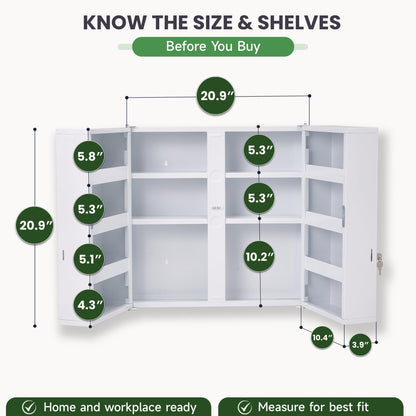 Mount Brook Large Locking Medicine Cabinet Wall Mounted - Metal Medical Cabinet with 11 Shelves - Medicine Cabinet with Lock and Keys for Safe Medication Storage