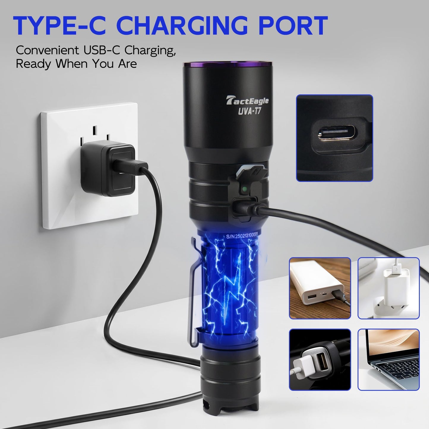 TactEagle Industrial UV Flashlight Rechargeable, 365nm UV Light, Black Light for NDT (Non-Destructive Testing), Pet Urine Detection, A/C Leak Detection, Blood Tracking, Rocks Hunting