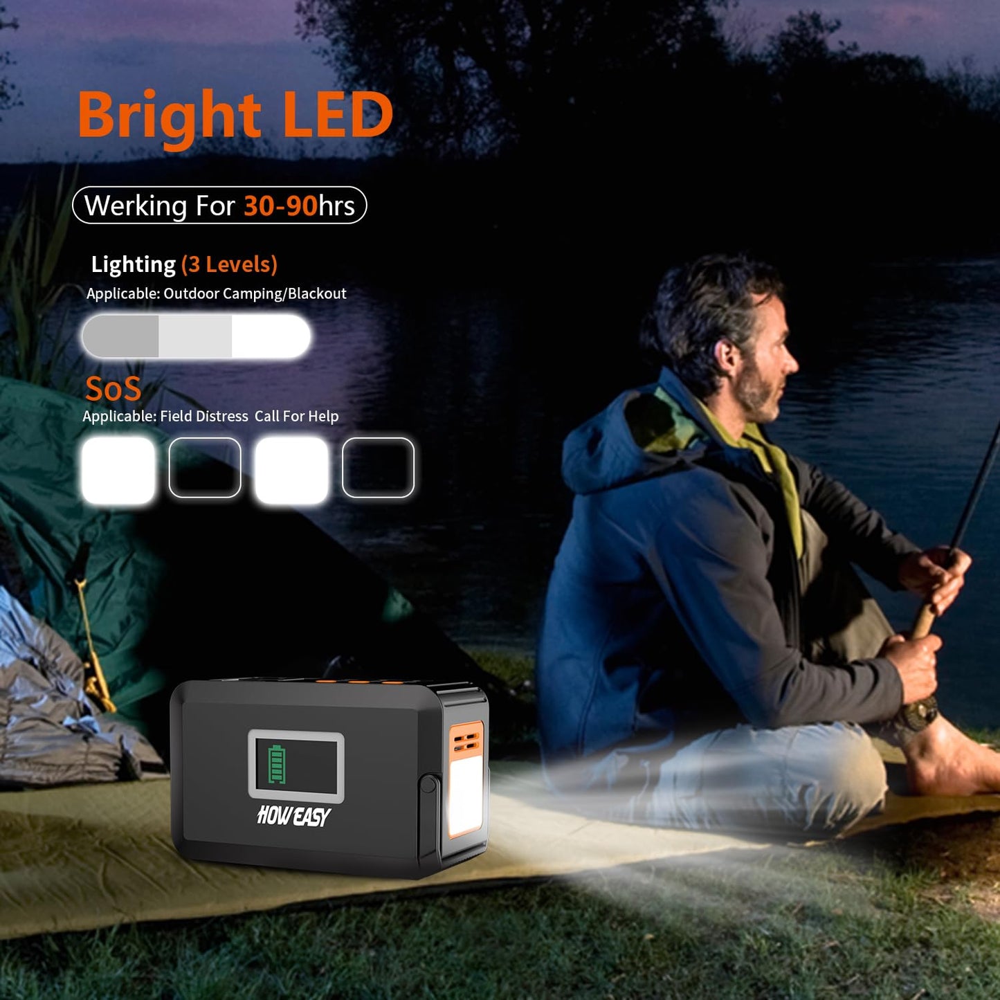 HOWEASY Portable Power Station,120W(240W Peak) Solar Generator,88Wh Lithium Battery Power with 110V AC Outlet/DC/USB/LED Light for Outdoor Camping Trip Hunting Emergency(Solar Panel Optional)
