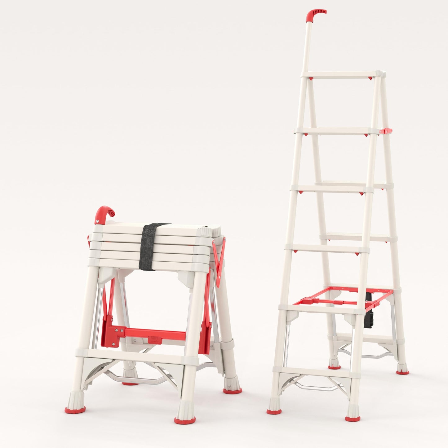 6-Step Folding Step Stool, 5.4 FT Compact Climbing Ladder with Secure Lock, Wide Non-Slip Steps & Anti-Skid Feet, Portable Carbon Steel Folding Ladder for Home, Garage, Warehouse,White