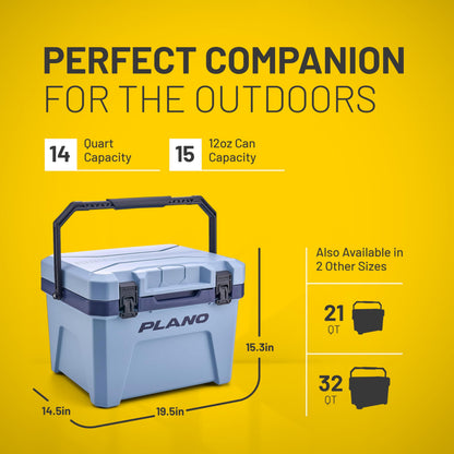 Plano Frost Cooler, 21-Quart Hard Cooler, Pacific Blue, Insulated Ice Chest for Camping and Fishing, Dual-Stage Molded Latches, Airtight Dri-Loc Seal, Includes Removable Dry Basket