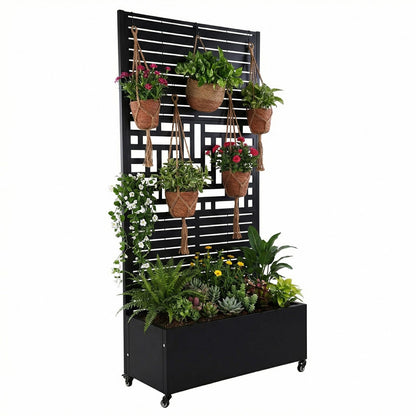 CervidomePro Metal Planter Box with Trellis Standing Planter Box for Climbing Plants/Vines Raised Garden Bed On Wheels 70.87x35.43x15.75 Inch