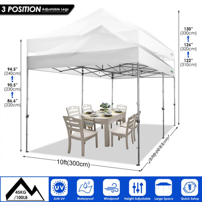 COBIZI 10x20 Heavy Duty Pop up Canopy Tent with 6 sidewalls Easy Up Commercial Outdoor Wedding Party Tents for Parties All Season Wind & Waterproof Gazebo Roller Bag, White(Frame Thickened)