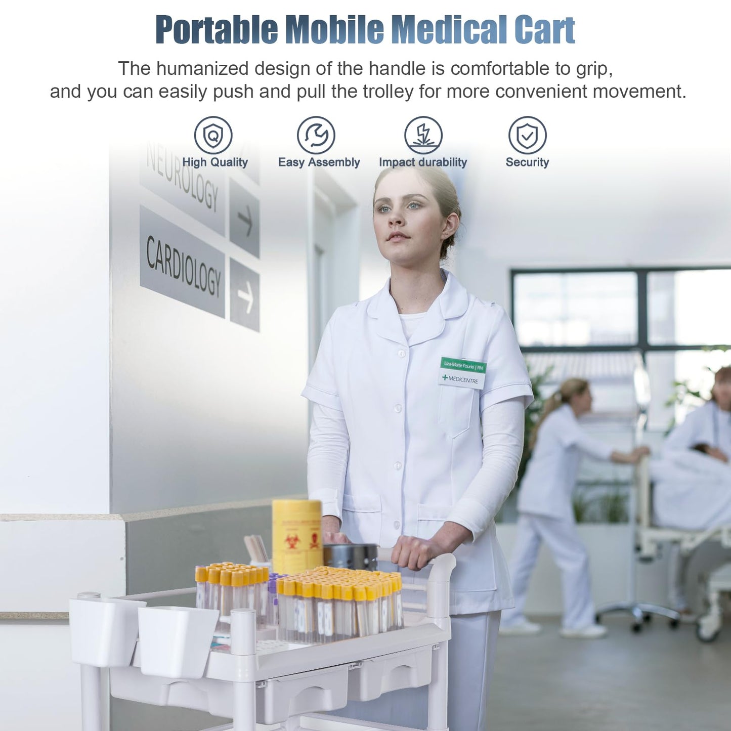 Mobile Medical Carts 3 Tier Professional Utility Cart 330 LBS Max Load Rolling Crash Cart Ultrasound Trolley with Wheels Drawers Dirt Bucket Sharps Box Storage Basket for Hospital Dental Clinic Home
