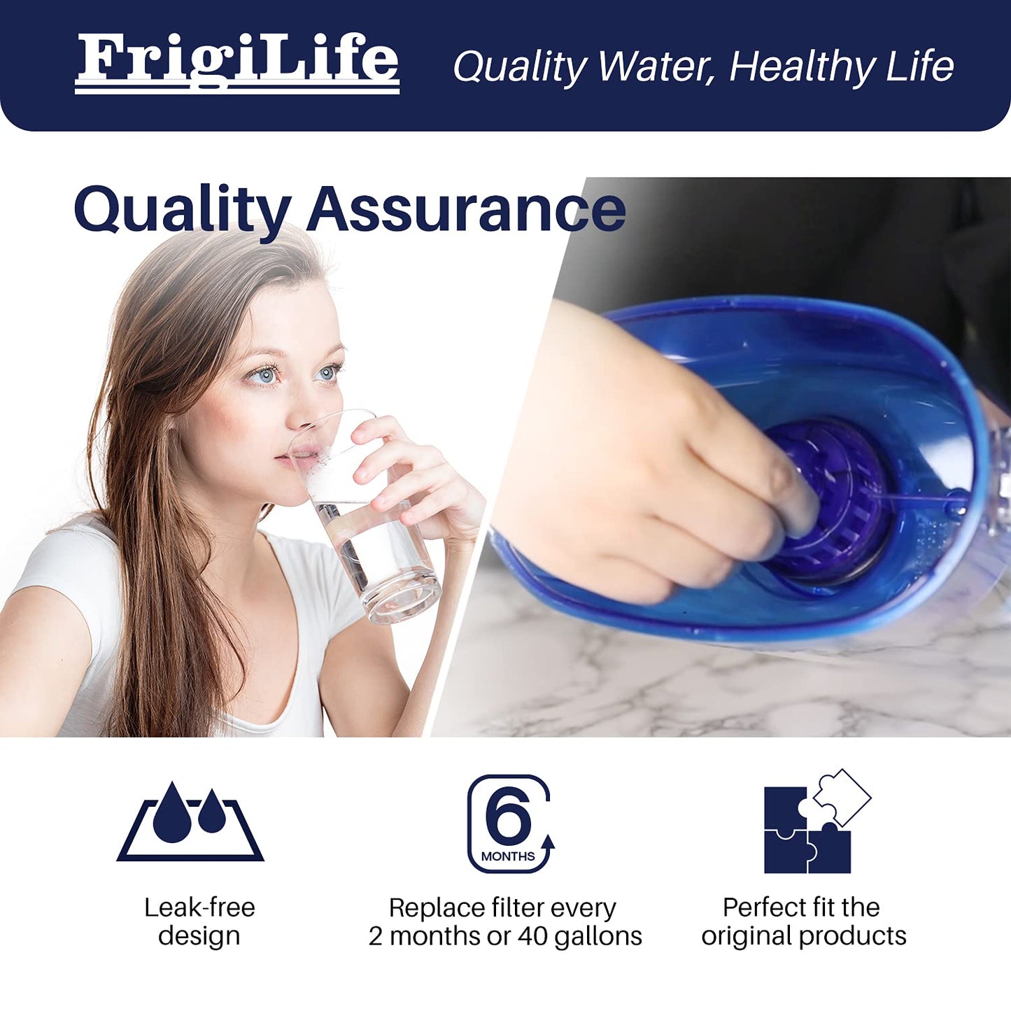 FrigiLife Pitcher Water Filter Replacement with Pur CRF950Z, CRF-950Z, DS-1800Z, PPT700W, CR-1100C, PPT711W, CR-6000C, PPT710W, PPF900Z, Compatible with more PUR Pitchers Dispensers, 6PACK
