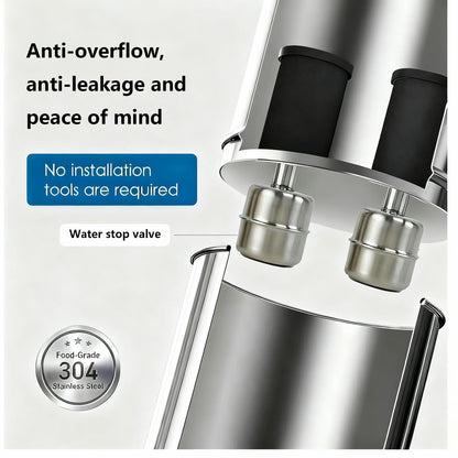 2.25G Ultra-Filtration Gravity Water Filter System-304 Stainless Steel Countertop System with Handle,2 Shut-Off Valves,4 Cups+Holders,2 Carbon Filters and Stand,NSF/ANSI 42 Certification