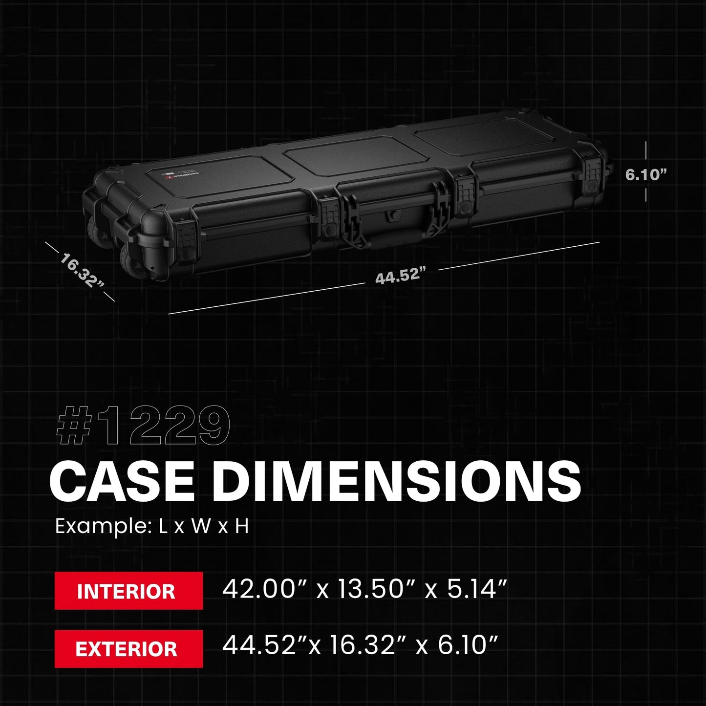 Condition 1 45” Dustproof Protective Luggage Case Model 1229, Lockable Storage Box With Customizable Foam Insert, IP67 Long Waterproof Hard Case, 44.52"x 16.32"x6.10" Black