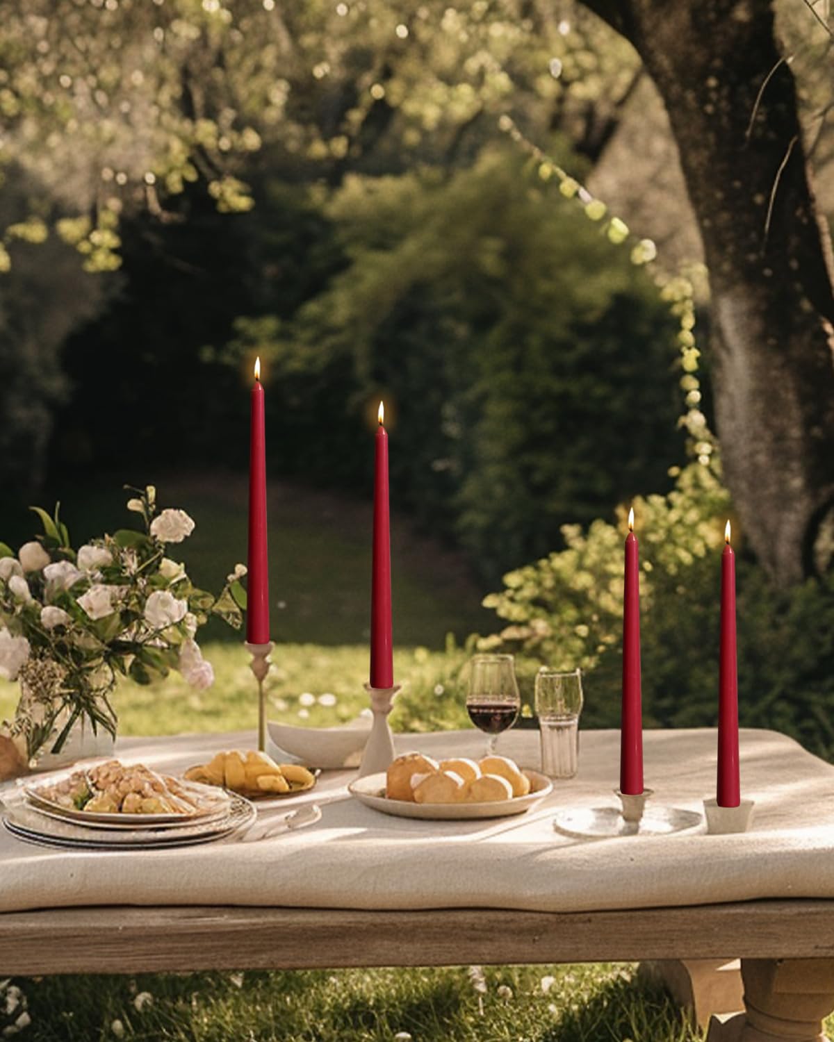 10 Inch Wine Red Taper Candles-Dripless Unscented Tapered Candle Smokeless Candlestick Long Slow Burning 8 Hours Tall Sticks for Christmas Wedding Dinner Parties 12 Pack