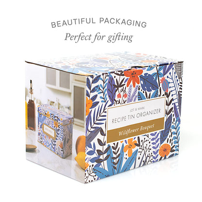 Jot & Mark Decorative Recipe Tin Box for Recipe Cards, Greeting Card Holder | Holds Hundreds of 4” x 6” Cards