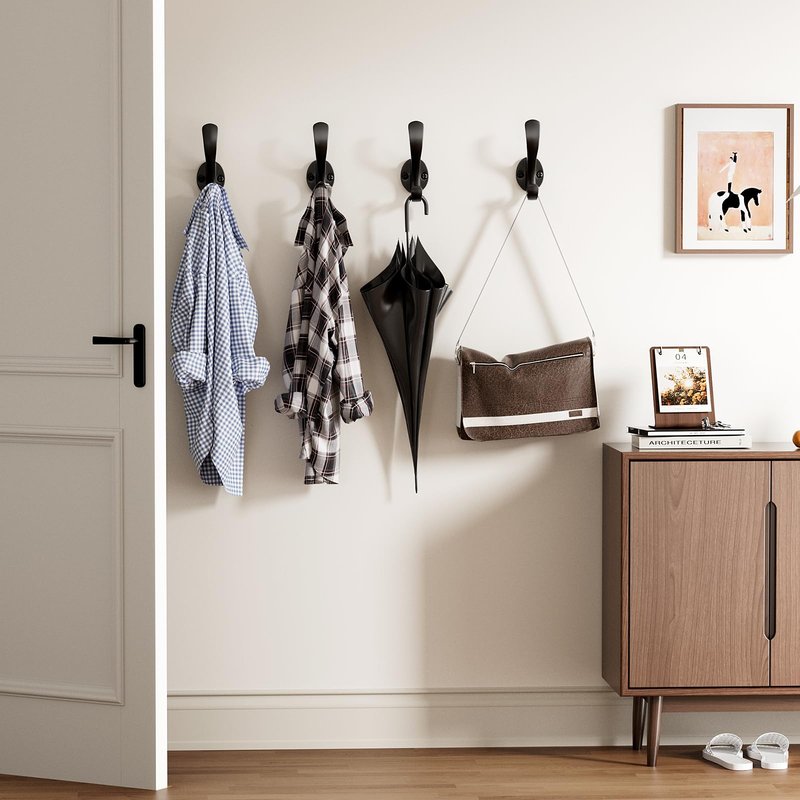 Ruiziiz Coat Hooks Heavy Duty - Wall Mount Metal Towel Hooks Screw-in Wall Hooks for Hanging Hat, Towel, Key, Robe, Scarf, Bag, Cap (6 PCS Black)