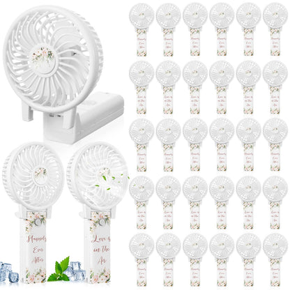 CroBlissful 48 Pcs Mini Wedding Portable Fans for Guests 180° Foldable Electric Pink Flowers Desk Fan Personal Handheld Fans Gifts Bulk for Wedding Bridal Outdoor Summer Desk Office Travel Makeup
