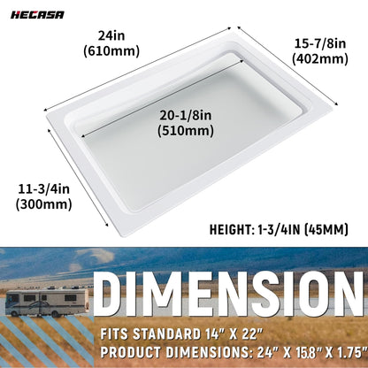HECASA RV Skylight Inner Dome Replacement Cover - 14in x 22in - Clear Plastic - Model MO-1428