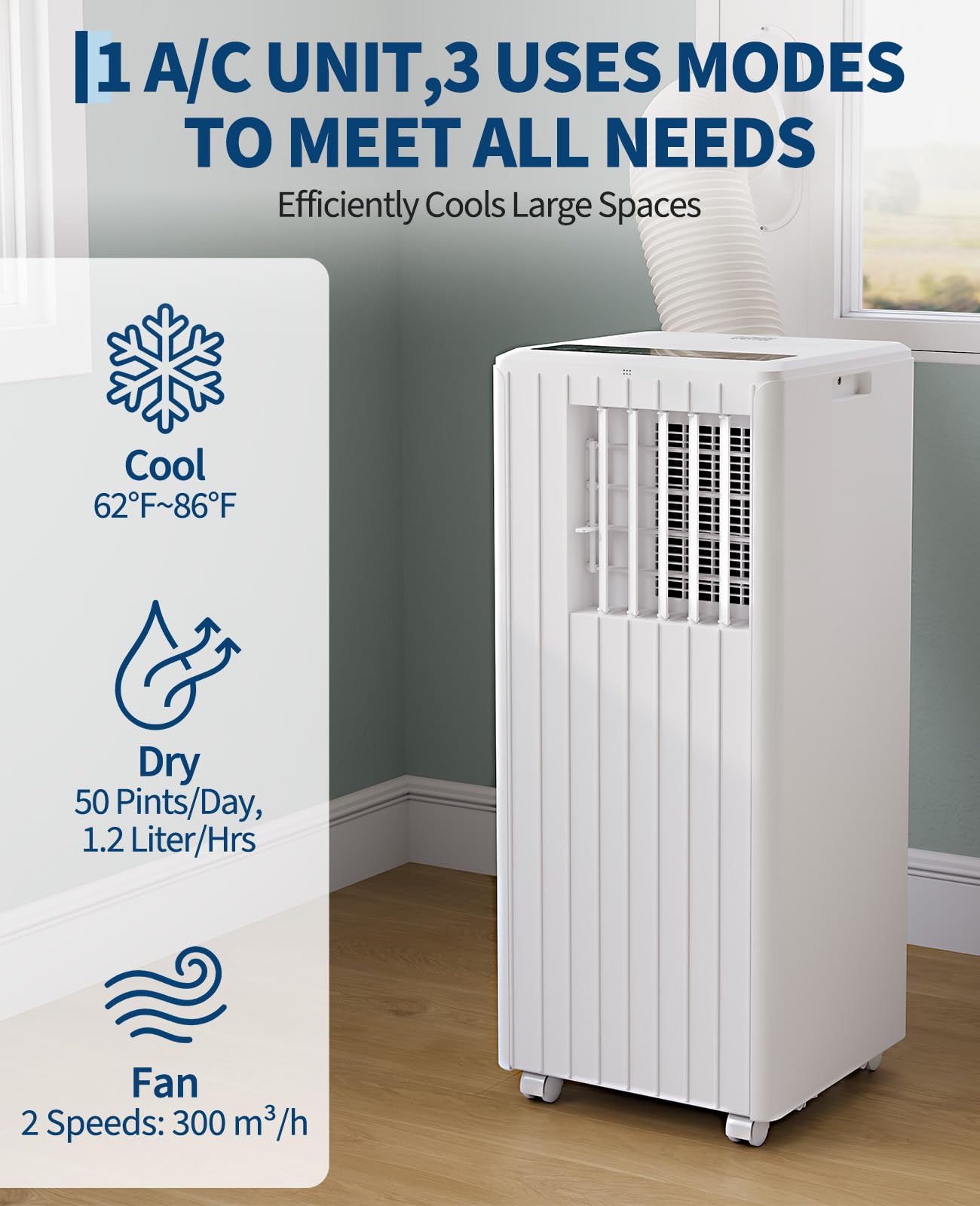 Garvee 8000 BTU Portable Air Conditioner, 3-in-1 Cooling, Dehumidifying & Fan for Rooms Up to 350 Sq. Ft | Quiet Sleep Mode | Energy-Saving 24-Hr Timer | AC Unit w/Remote & Full Window Kit, White