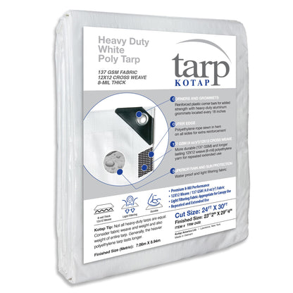 Kotap 24 x 30 Ft. Heavy-Duty Protection/Coverage Tarp, Superior Weave for Greater Longevity 8-mil, Multi-Use, Waterproof, White, 1-Pack (TRW-2430)