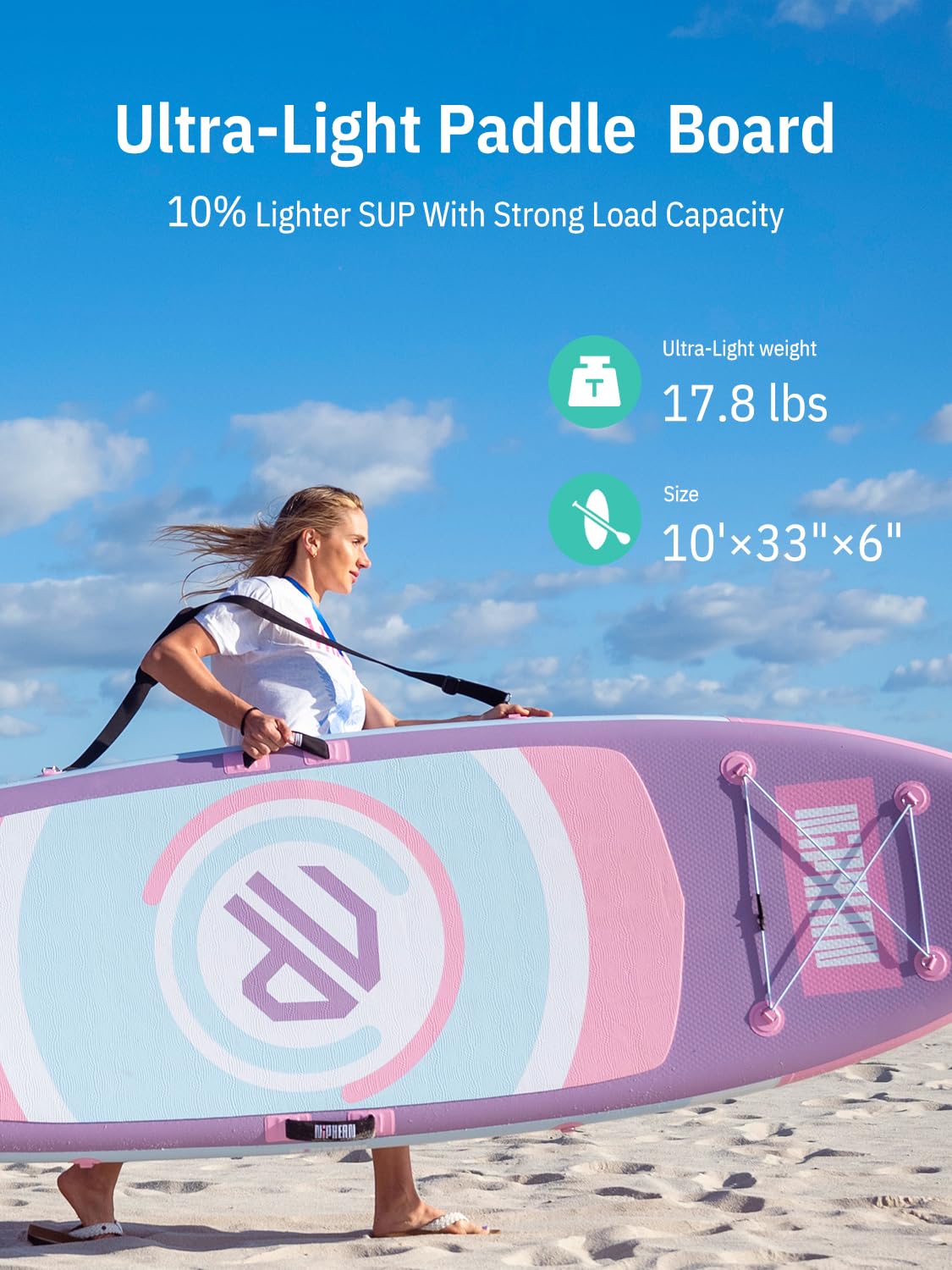 Niphean（Ultra-Light） Inflatable Paddle Board with StabilTrac Fin and Durable SUP Accessories, 10' Stand Up Paddle Boards for Adults & Youth, Versatile Yoga Paddle Board, Gift Ideas-Lavender Whispers