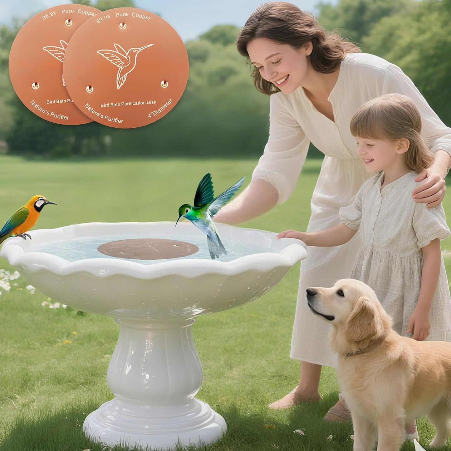 Skiennix Bird Bath Copper Discs - 99.9% Pure Copper Cleaner with Reinforced Design | Universal Fit for All-Season Use