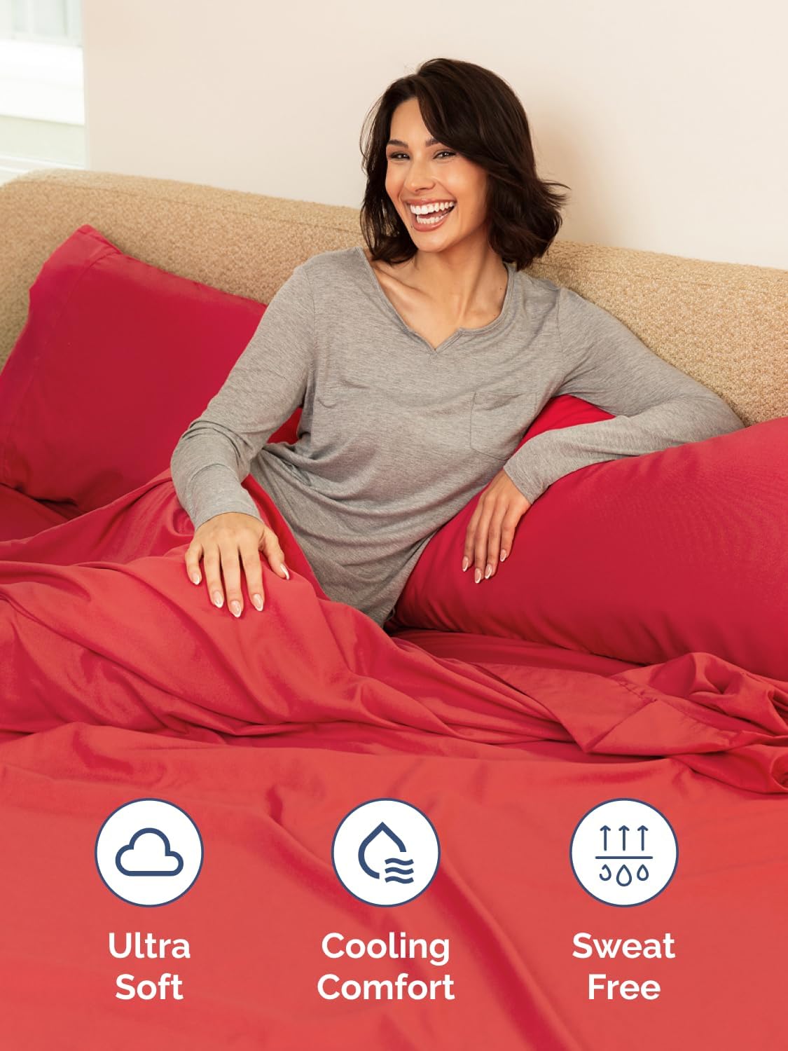 Skiennix Extra Deep King Sheet Set | 6-Piece Breathable Cooling Bedding - Luxury Red Sheets with Secure Fit