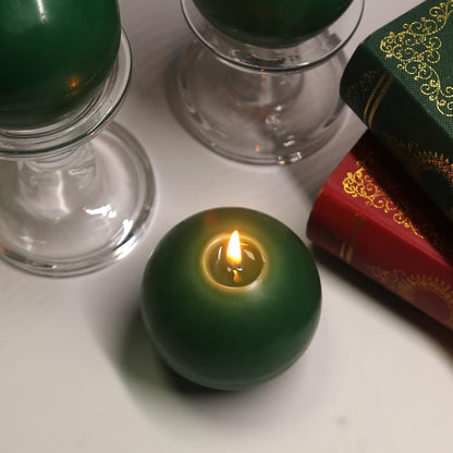 Ball Pillar Candles Set of 3 Green 3 Inch Unscented Handpoured Weddings, Home Decoration, 75 Hour