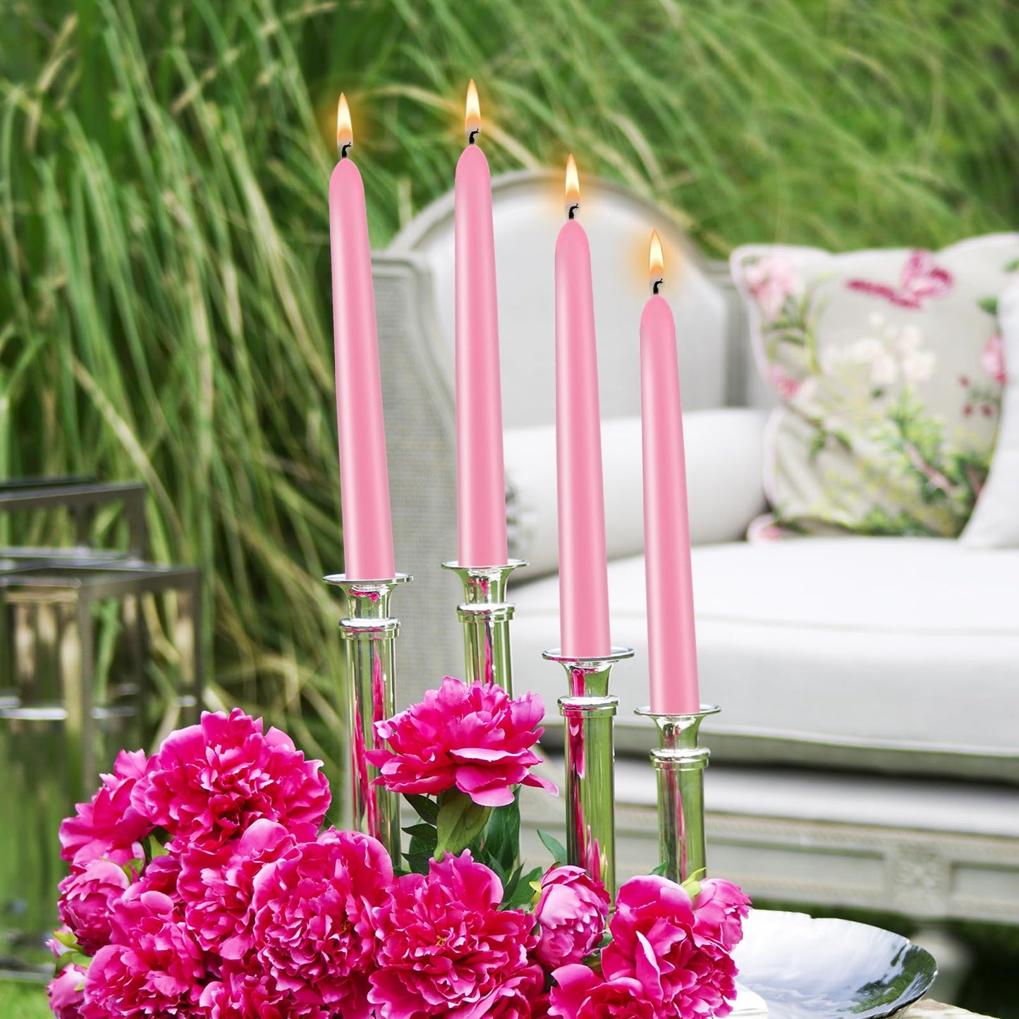 10 Inch Pink Taper Candles Set of 20, Dripless and Unscented Candle Sticks for Dinner, Shabbat, Halloween, Christmas, Wedding, 8 Hours