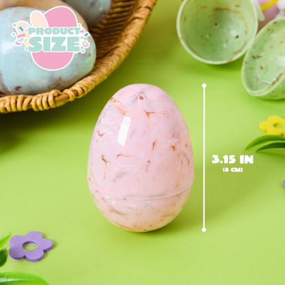 JOYIN 12 PCS Plastic Easter Marble Printed Eggs, 3.15" Multicolor Fillable Empty Eggs for Easter Hunt, Basket Stuffers, Candy Treats, Classroom Prize, Holiday Supplies and Party Favor