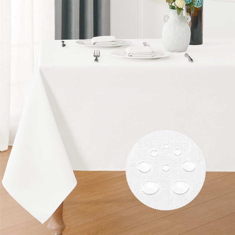 Veblandy 2 Pack Rectangle Tablecloth, 52x70 inch, Water Resistant Wrinkle Free Linen Textured Table Cloth Washable, Decorative Fabric Table Cover for Dining, Party and Camping, White