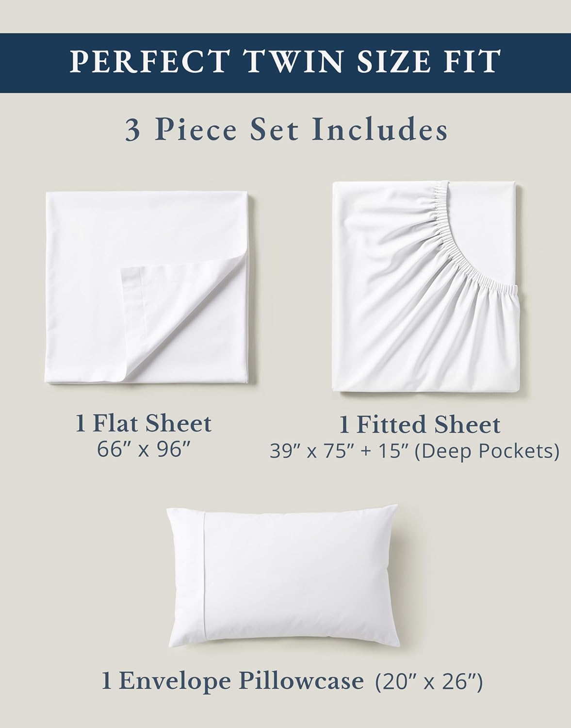 LANE LINEN 100% Organic Cotton Twin Sheets Set - Soft & Breathable Percale 3-Piece Bedding in White