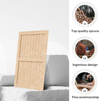 EaseLife 60in x 84in Sliding Barn Door Wood, Interior Doors, DIY Assemblely, Solid Natural Spruce Panelled Slab,Easy Install,Apply to Rooms & Storage Closet,H-Frame