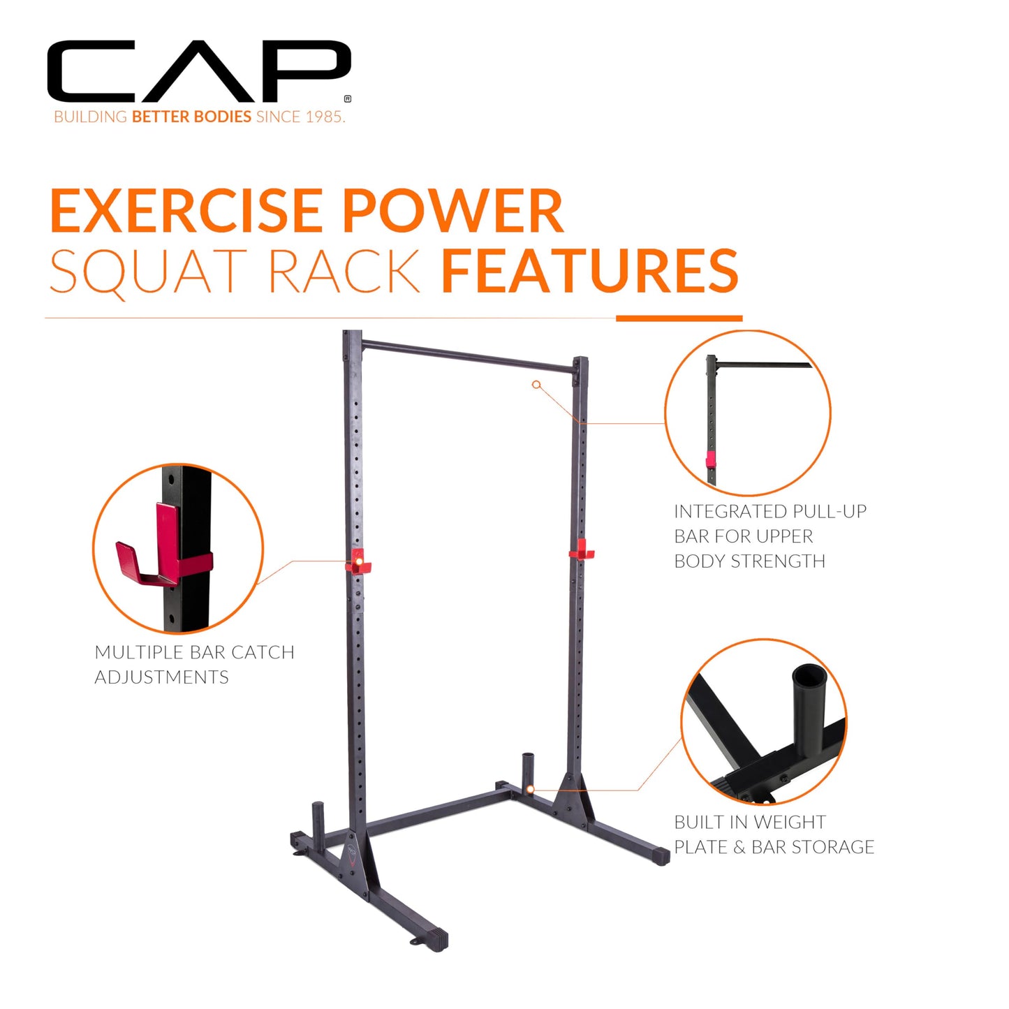 CAP Barbell Power Rack with Pull Up Bar & Attachments - Squat Rack & Strength Training Power Cage for Home Gym - Carbon