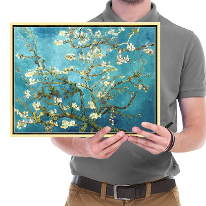 Wieco Art Framed Wall Art Canvas Prints of Almond Blossom by Vincent Van Gogh Paintings Reproduction Abstract Artwork for Wall Decor Golden Frame
