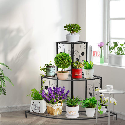 Giantex 3 Tiers Corner Shelf Metal Plant Stand, Stair-Step Style Flower Pot Display, Ladder Plant Display Rack, Quarter Round Plant Shelf for Indoor Outdoor Use