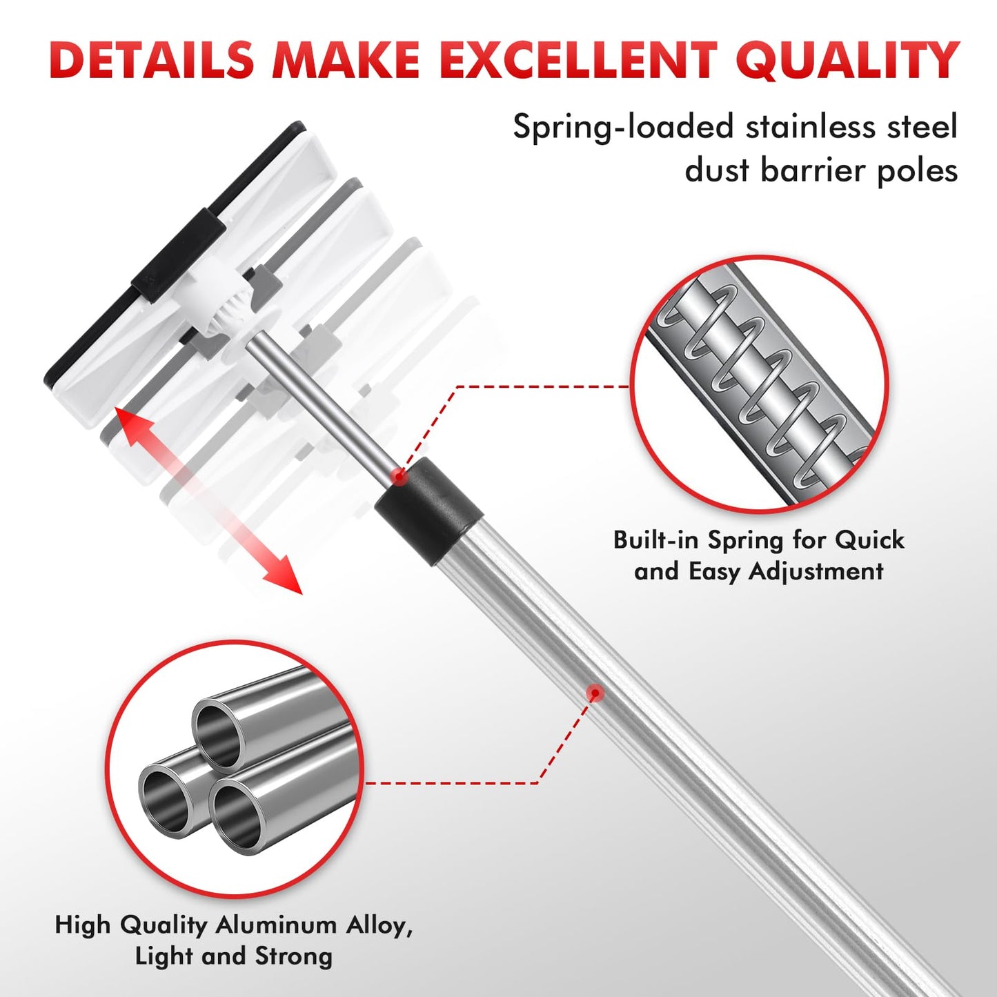 12FT Dust Barrier Poles 4 Pack withCarry Bag, Stainless Steel Retractable Zipper Wall Poles Kit for Renovation, Remodeling and Isolation Work