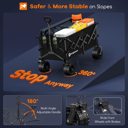 Originsure 220L Collapsible Wagon Cart Foldable, 330LBS Capacity Folding Heavy Duty Beach Wagons, Utility Carts for Groceries, Camping, Sports — Black