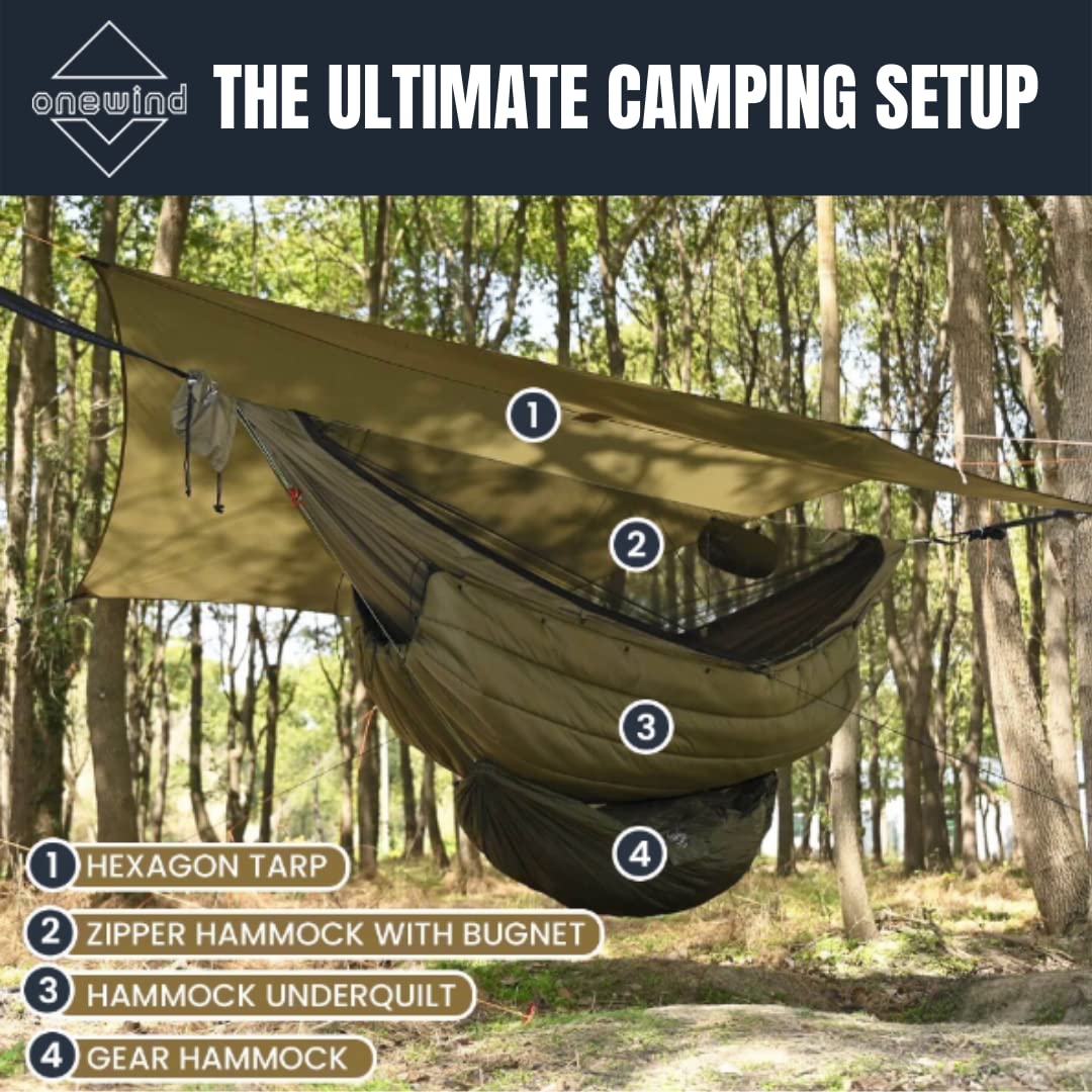 Onewind 11' Camping Hammock with Hammock Underquilt, Full Length, Lightweight and Portable Camping Sleep System, OD Green