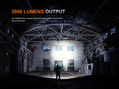 Fenix PD36R ACE 3000 Lumen Rechargeable Tactical Flashlight, USB-C Dual Switch, Set Customizable Brightness Levels, Strobe SOS Long Runtime Waterproof EDC Duty Light Camping Hunting Emergency