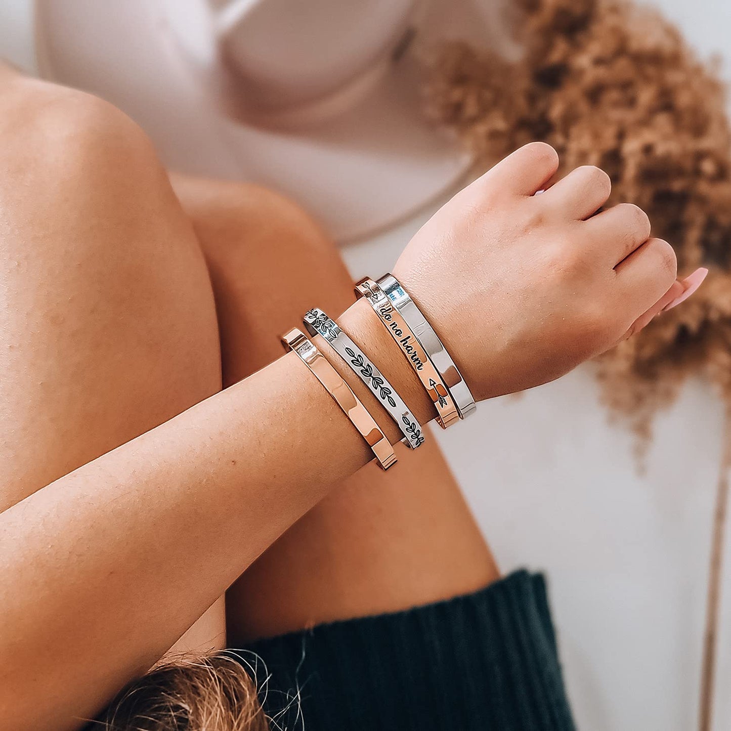 JoycuFF Blank Cuff Bracelet Stainless Steel Jewelry Minimalist Simple Open Bangle Silver