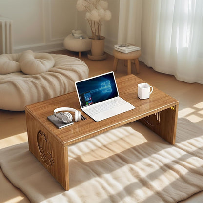 teyeard Japanese Folding Coffee Table, Foldable Low Coffee Tables, Bamboo Floor Table Desk for Sitting on The Floor, No Assembly, Portable Living Coffee Table (39.4 Inch)