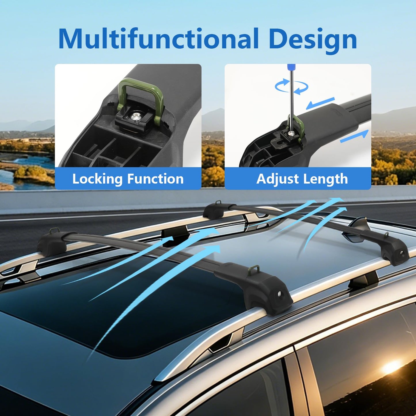 Roof Rack Cross Bars Compatible with Subaru Forester Wilderness 2022-2026, 300 LBS Anti-Theft Lockable Roof Rack Cross Bars with Folding Hooks, Aluminum Cargo Racks for Kayak, Luggage, Bike, Snowboard