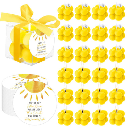 MTLEE 24 Sets Sunshine Baby Shower Favors Small Bubble Candle Baby Shower Favors for Guests Tea Candles Bulk with Stylish Ribbons Cards Gifts Party Decorations