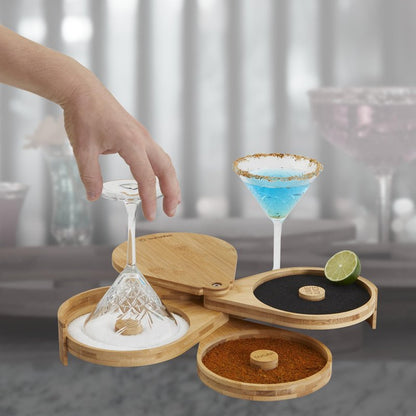 Sunziba Margarita Salt Rimmer Set | 3-Tier Bamboo Salt Rimmer for Cocktails | Bartender Accessories & Home Bar Gift | Complete Margarita Kit