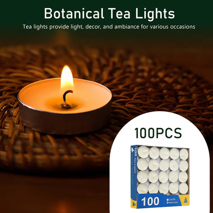 WIKIMO Unscented Tea Lights Candles White 100 Pack Mini Votive Candles Smokeless for Decorating Home,Pool,Shabbat,Wedding,Emergencies,Christmas,Halloween,Parties