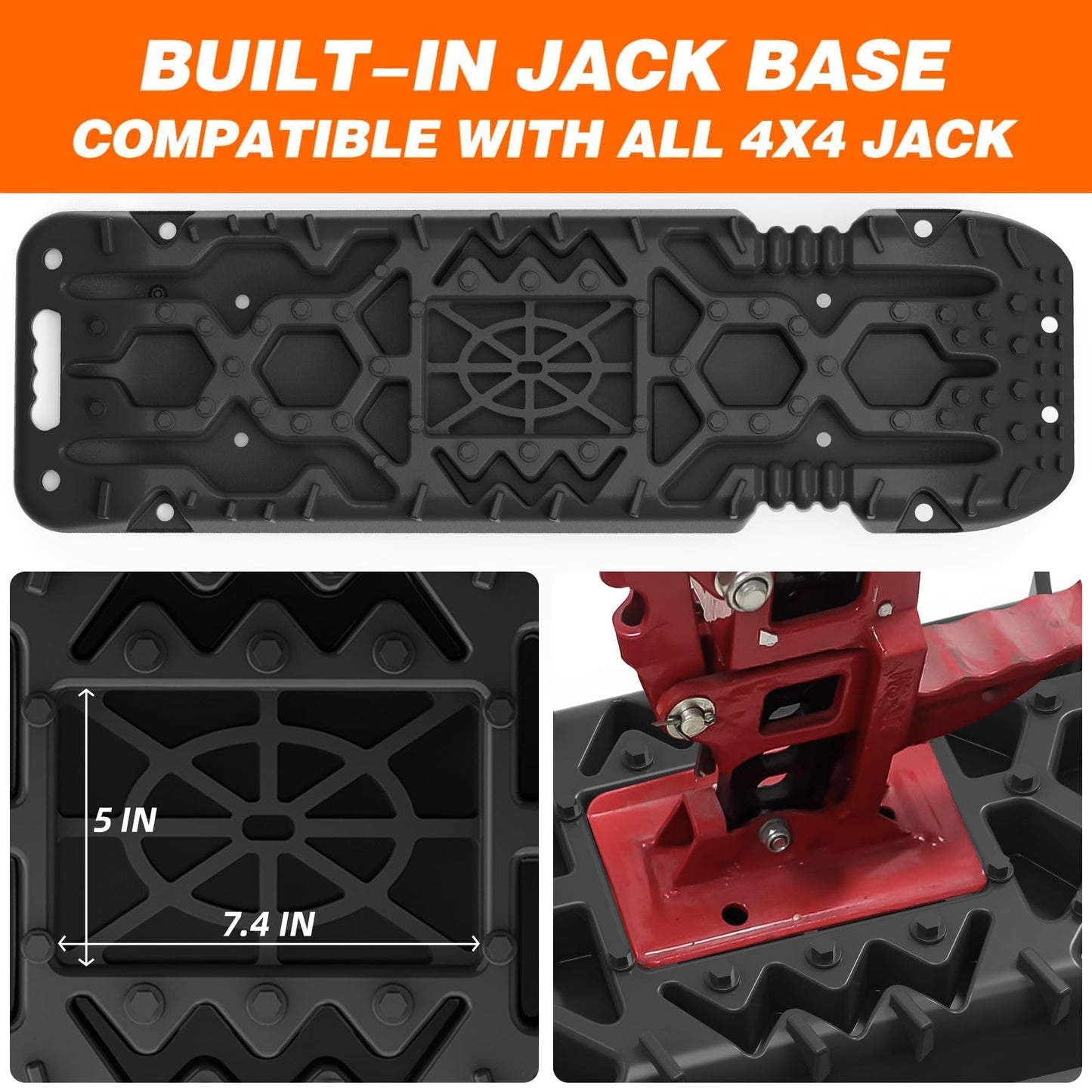ALL-TOP Traction Boards with Build-in Jack Base, 2PCS Recovery Boards & Mounting Kit for Overlanding (4th Gen, Black)
