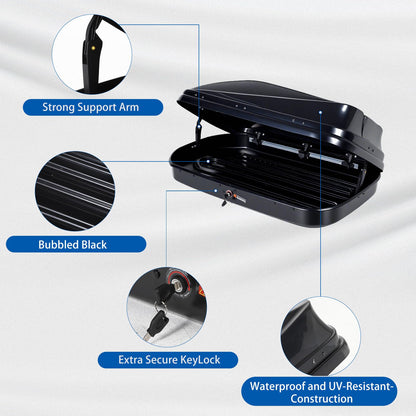Garvee Rooftop Cargo Box Carrier, 17 Cubic Hardshell Rooftop Cargo Carrier, Dual-Side Opening, Universal Fit for Cars & SUVs, 165Lbs Weight Capacity with Secure Straps&Keys